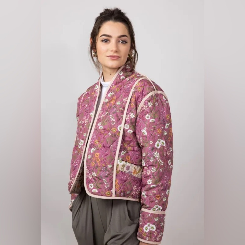 Simply Southern Quilted Floral Jacket Reversible Pink/Tan Sz XL - Picture 2 of 10